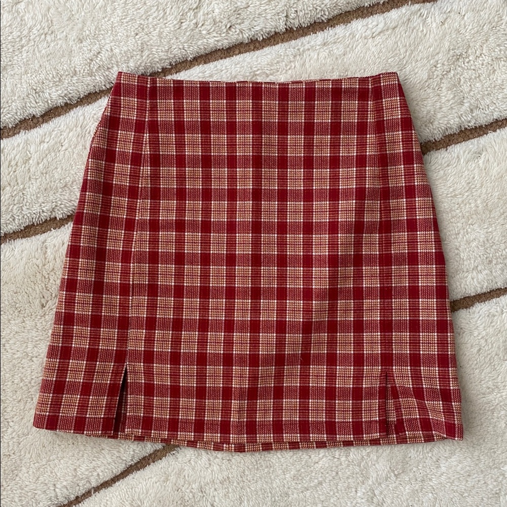 Brandy Melville Red and Cream Plaid Mini Skirt